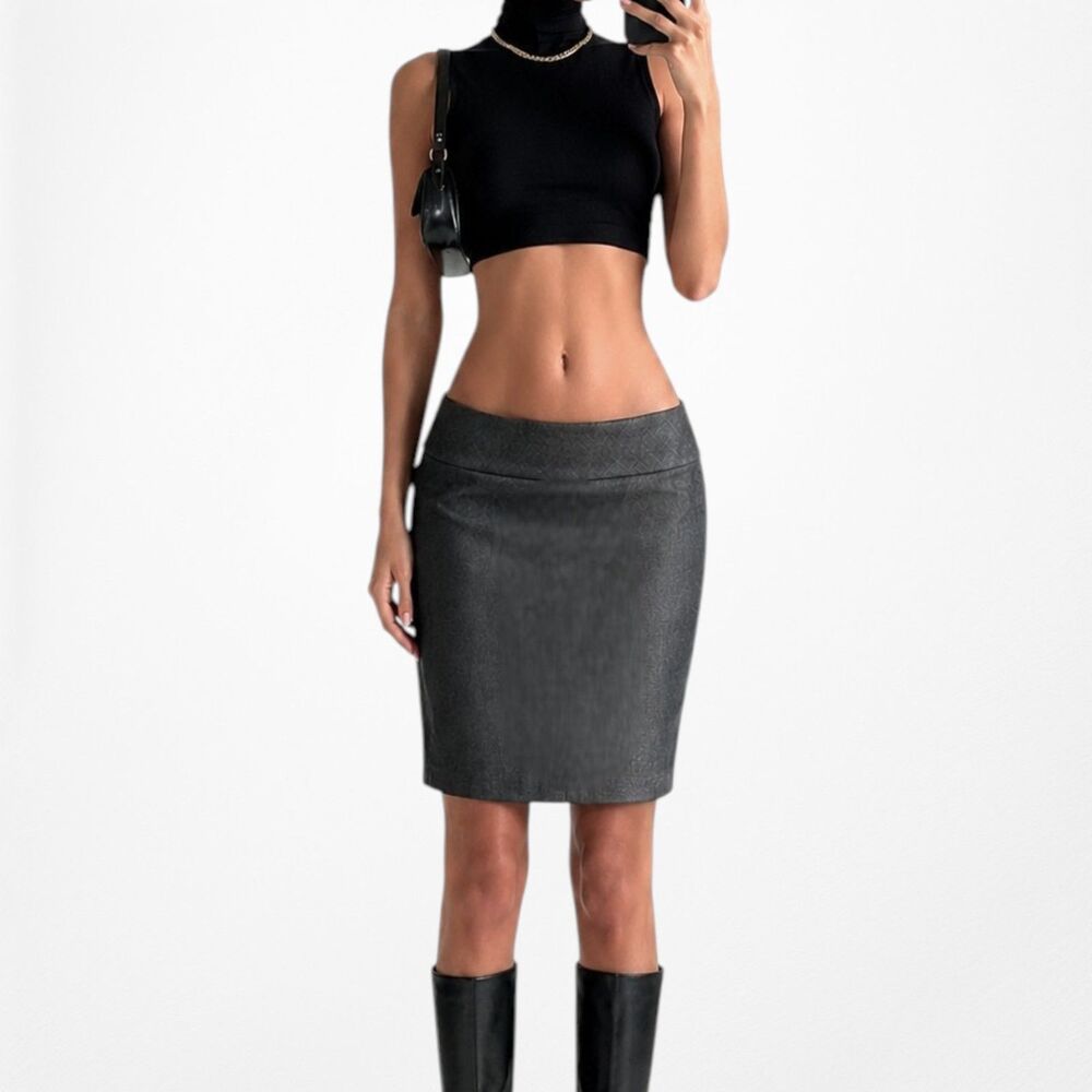 Vintage Y2K Gray Knee Length Bodycon Pencil Straight Business Skirt Size S/M